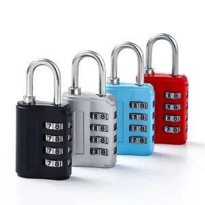 4-digit U Shape Code Lock, rustproof zinc alloy, ideal for luggage, toolboxes, and cabinets. Available in various colors.