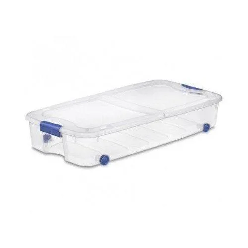 4-Pack Under Bed Plastic Storage Bin Unit Boxes Are Containers For Clothes, Books, Diapers, Shoes, Linen. Office Supplies, Camping, RV, Pantry Foods 66 Quart Capacity