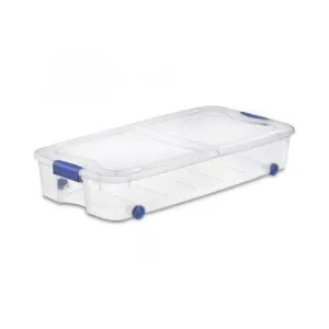 4-Pack Under Bed Plastic Storage Bin Unit Boxes Are Containers For Clothes, Books, Diapers, Shoes, Linen. Office Supplies, Camping, RV, Pantry Foods 66 Quart Capacity