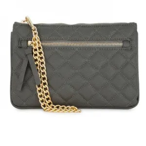Alexis Grey Quilted Faux Leather Clutch With Gold Chain Wristlet (pack of 1 ea)