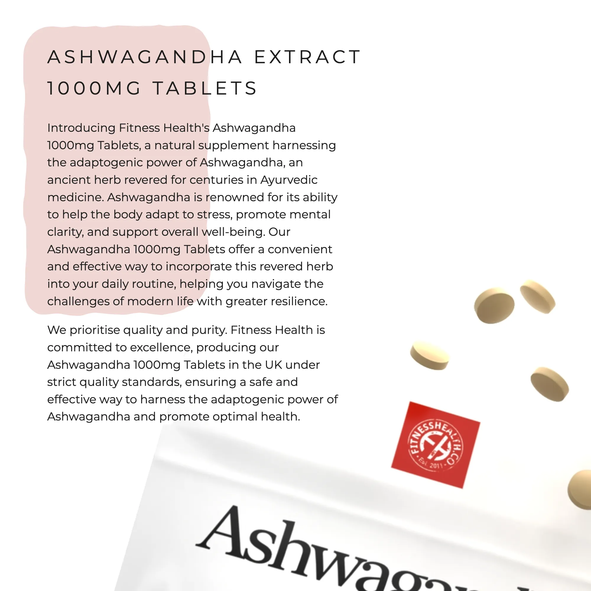 Ashwagandha Extract tablets 1000mg - 365 Tablets - 25% DISCOUNT