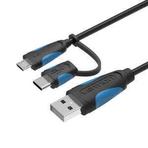 Assorted Vention Type-C Micro USB Cable 2-in-1 USB Data Sync USB C 5V 2.4A Fast Charger Cable
