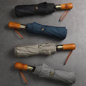 Automatic Folding Umbrella - Elegant Wooden Handle