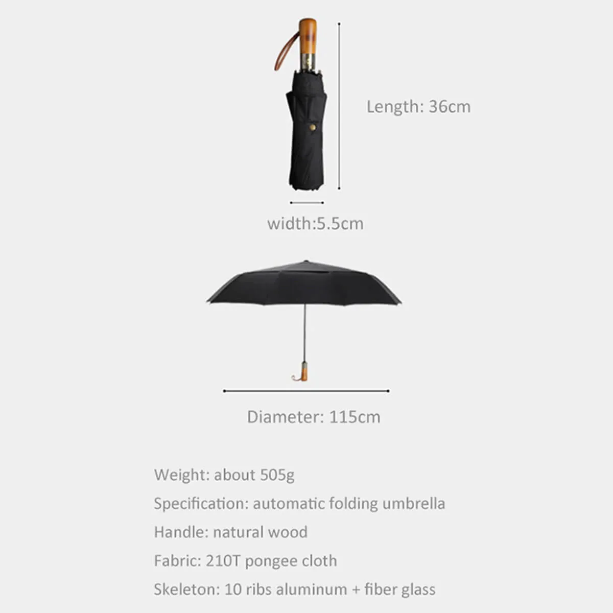 Automatic Folding Umbrella - Elegant Wooden Handle