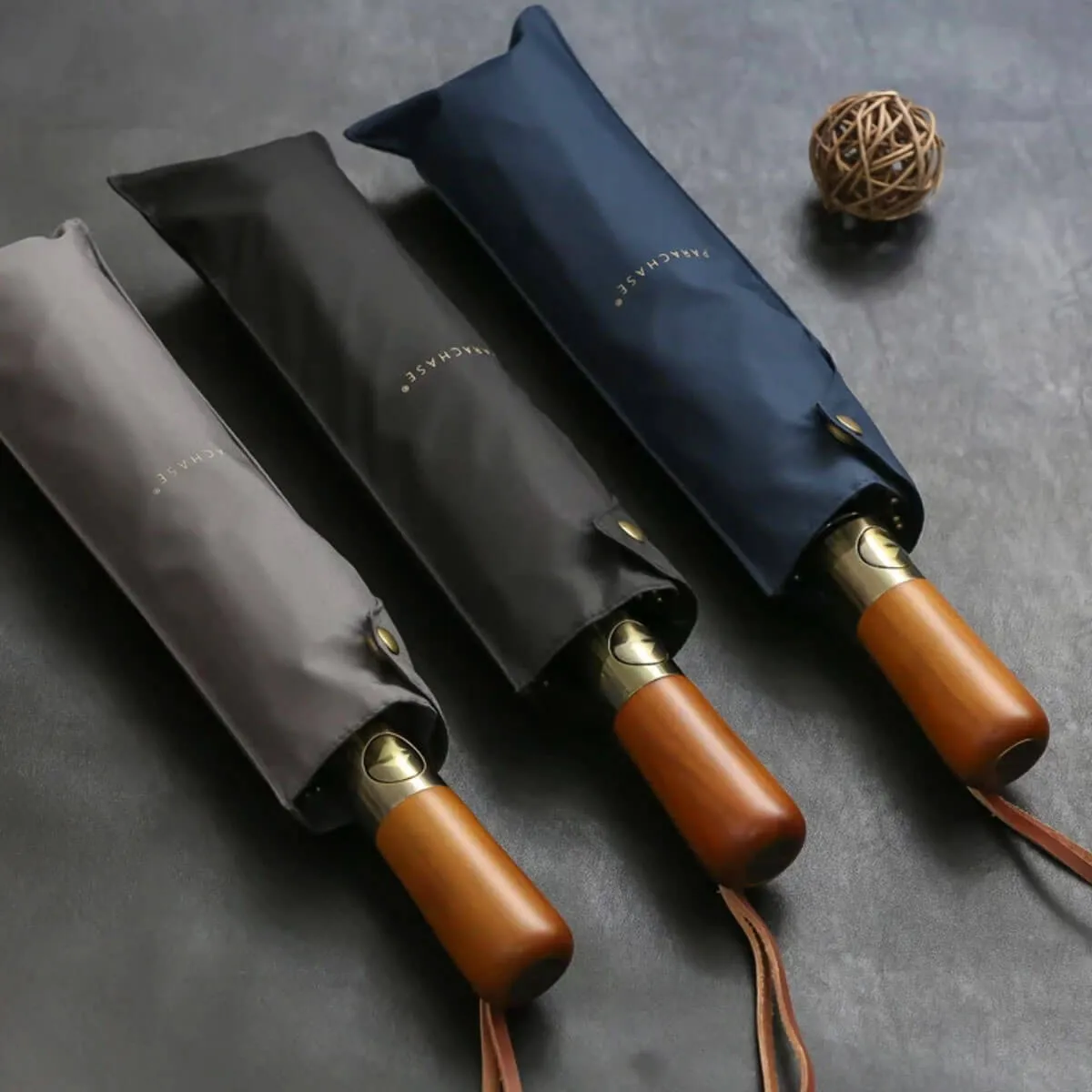 Automatic Folding Umbrella - Elegant Wooden Handle