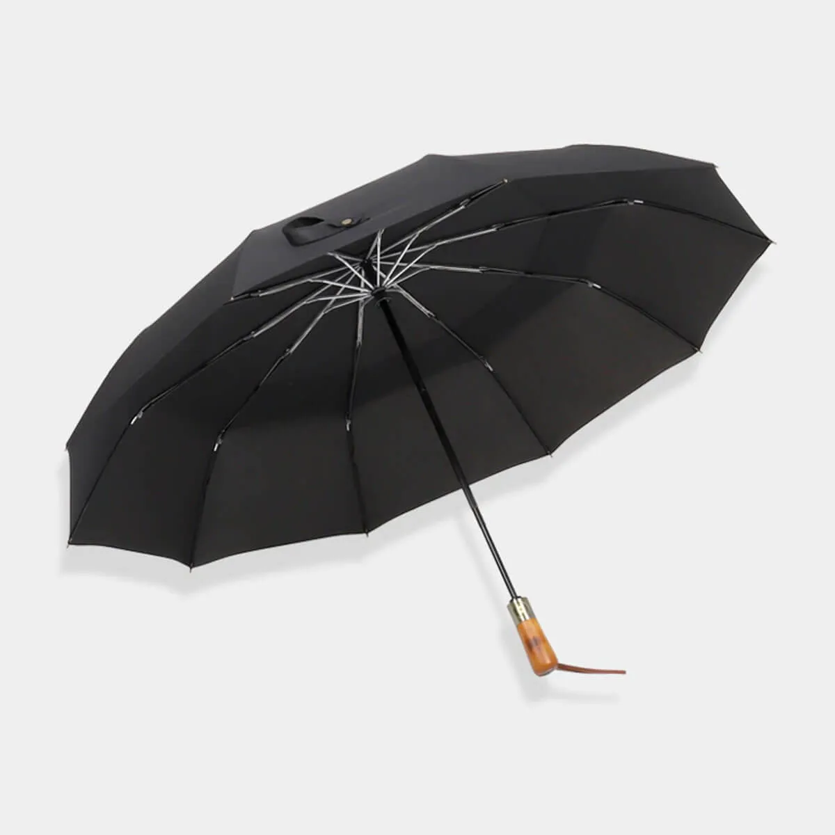 Automatic Folding Umbrella - Elegant Wooden Handle