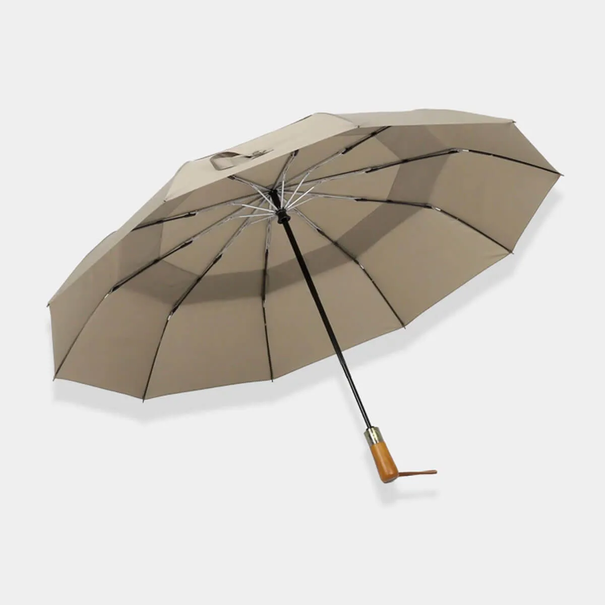 Automatic Folding Umbrella - Elegant Wooden Handle