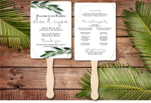 Beach Wedding Program Fans - Greenery