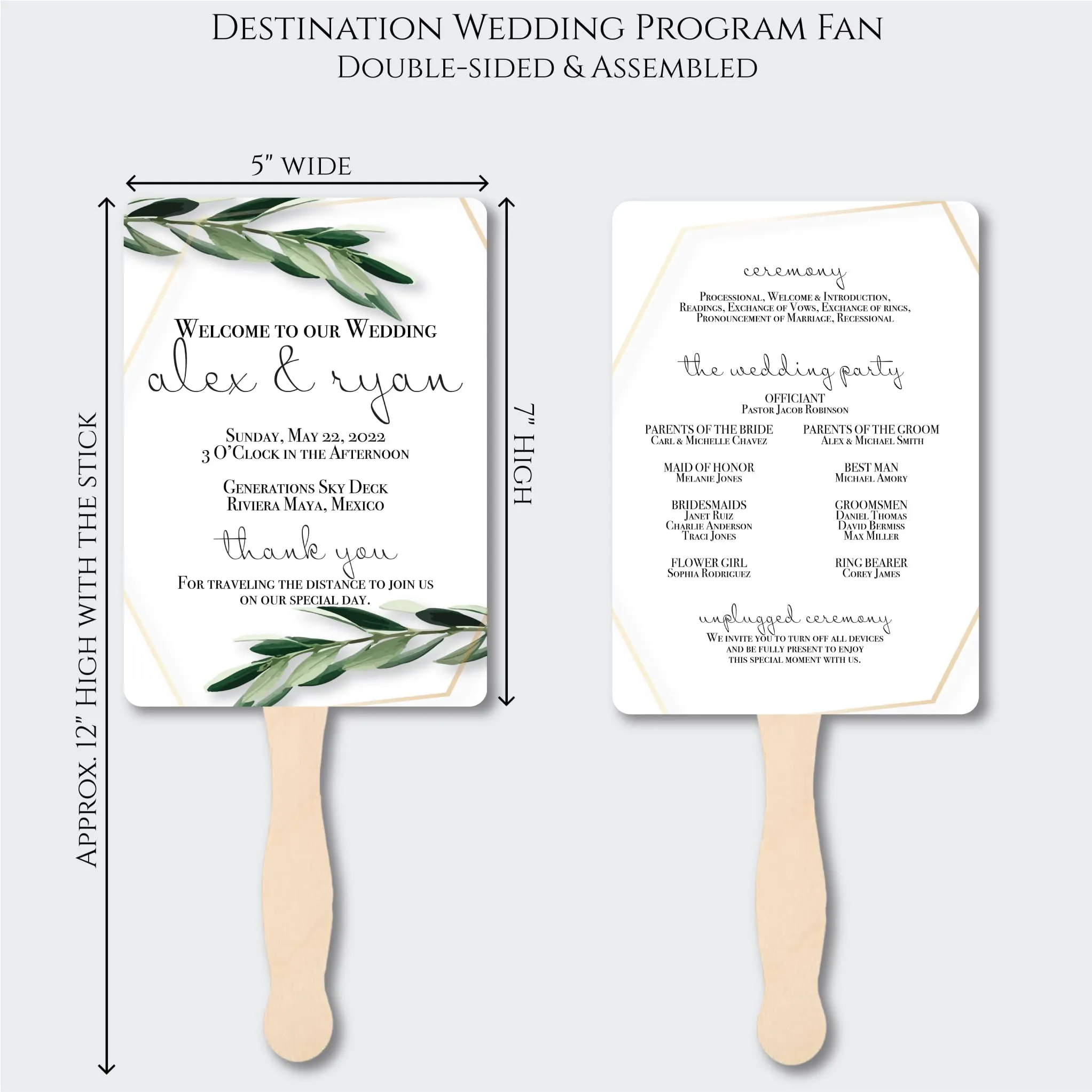 Beach Wedding Program Fans - Greenery