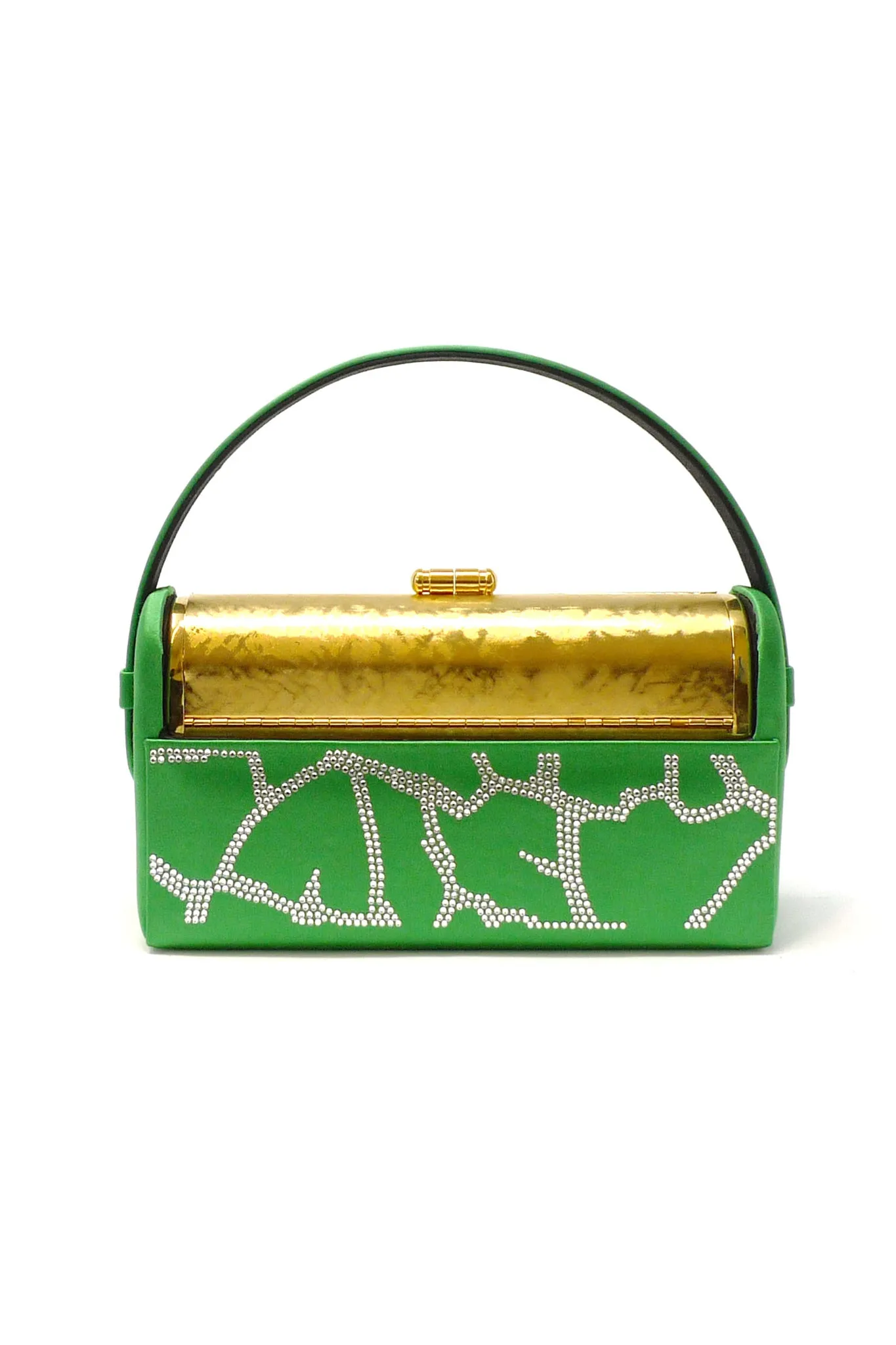 BIENEN DAVIS x AURETA Gold Etched Règine Minaudière with Grass Swarovski Crystal Case
