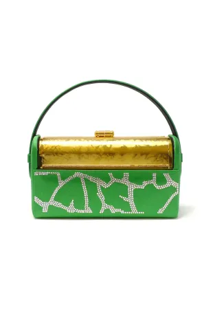 BIENEN DAVIS x AURETA Gold Etched Règine Minaudière with Grass Swarovski Crystal Case