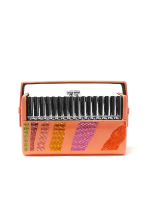 BIENEN DAVIS x AURETA Silver Tubular Xenon Minaudière with Coral Zebra Swarovski Crystal Case