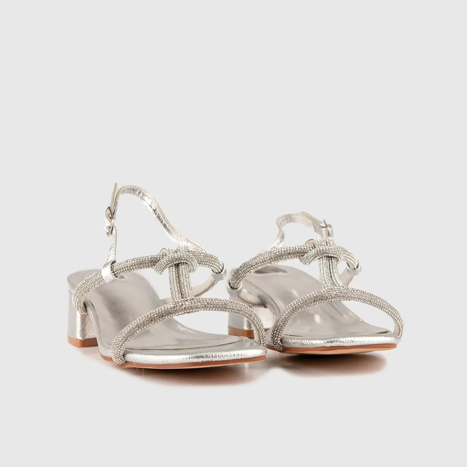 Block Heel Evening Sandal Silver 01613