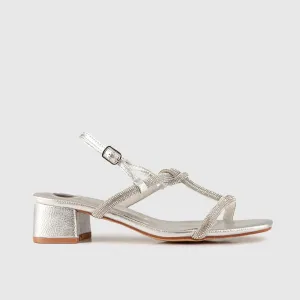 Block Heel Evening Sandal Silver 01613