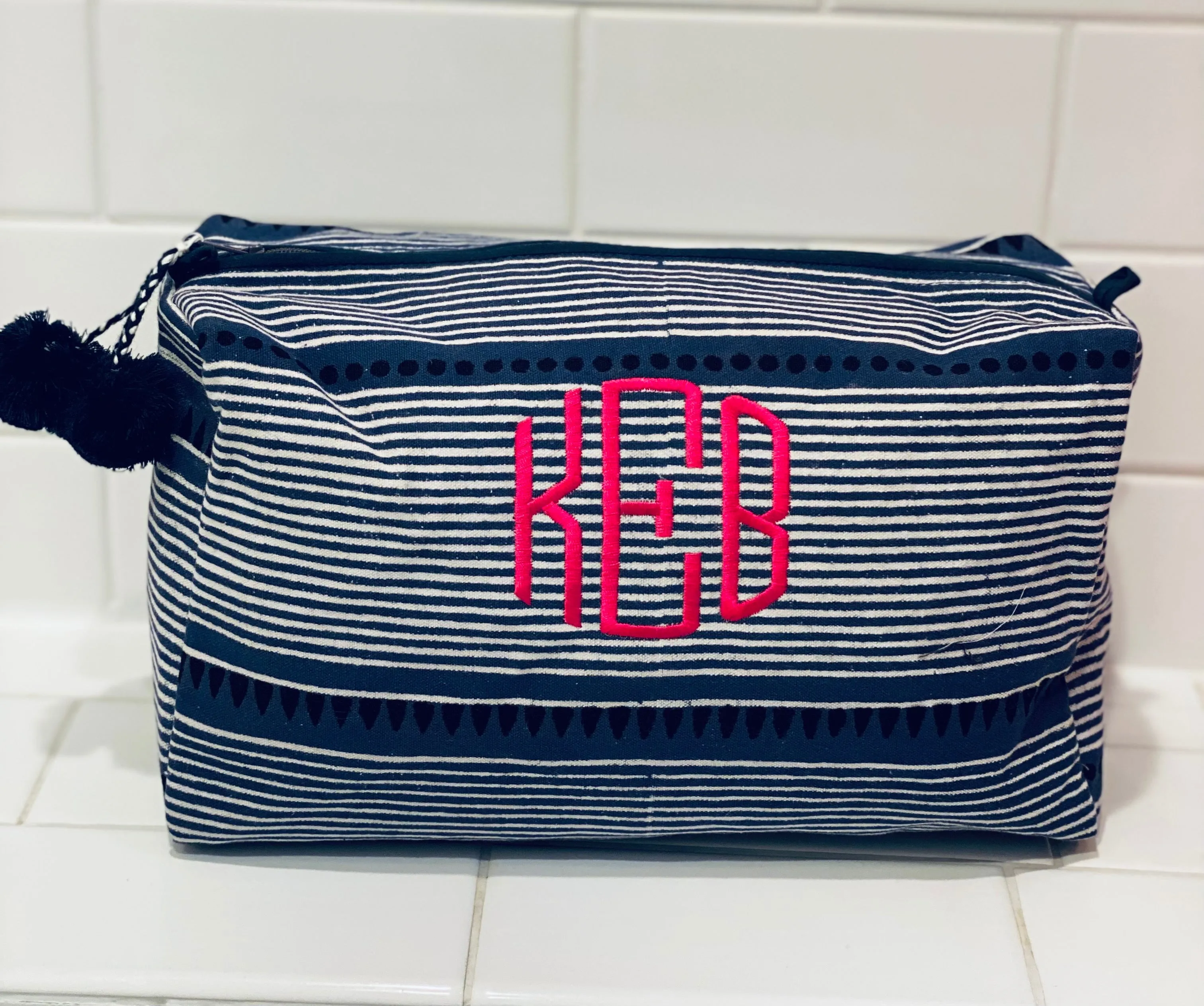 Blue Block Printed Toiletry Bag