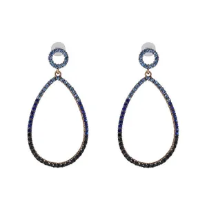 Blue Rhinestone Pavé Teardrop Hoop Earrings