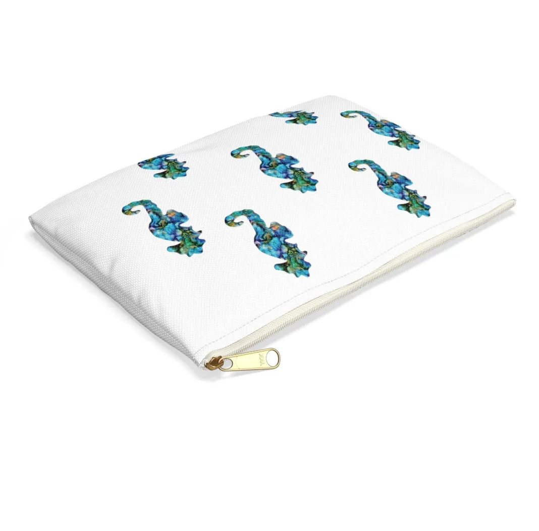 Blue Seahorses Original Art Accessory Bag