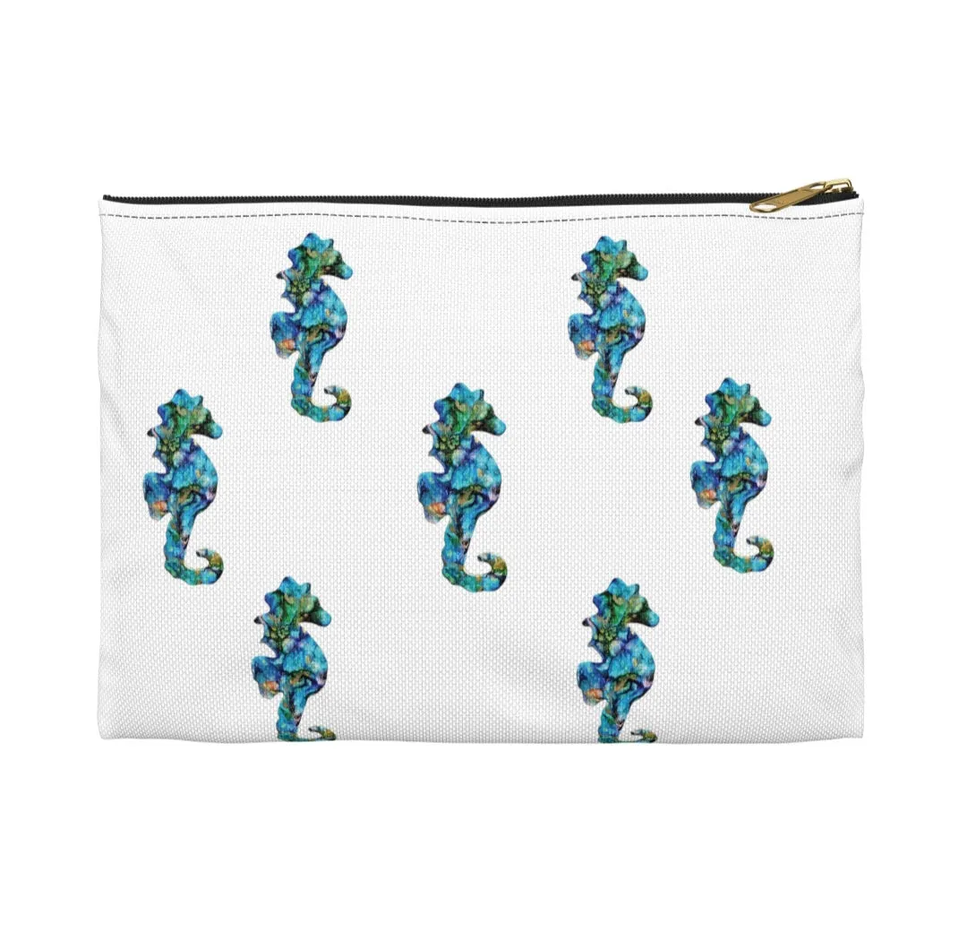 Blue Seahorses Original Art Accessory Bag