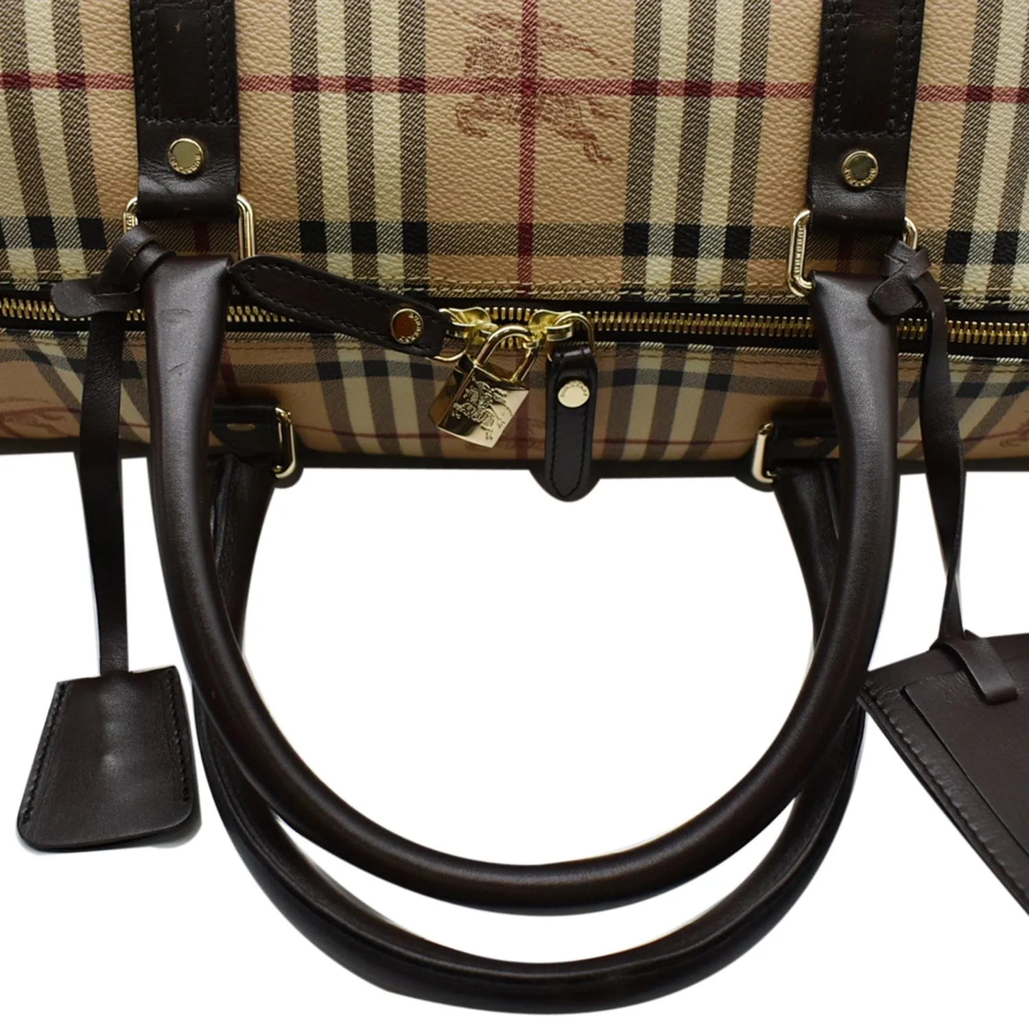 BURBERRY Haymarket Check Coated Canvas Travel Bag Beige