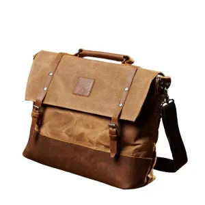 Canvas Messenger Bag, Tan Laptop Bag, Leather Briefcase, Womens Wax Canvas Messenger Bag, Travel Satchels