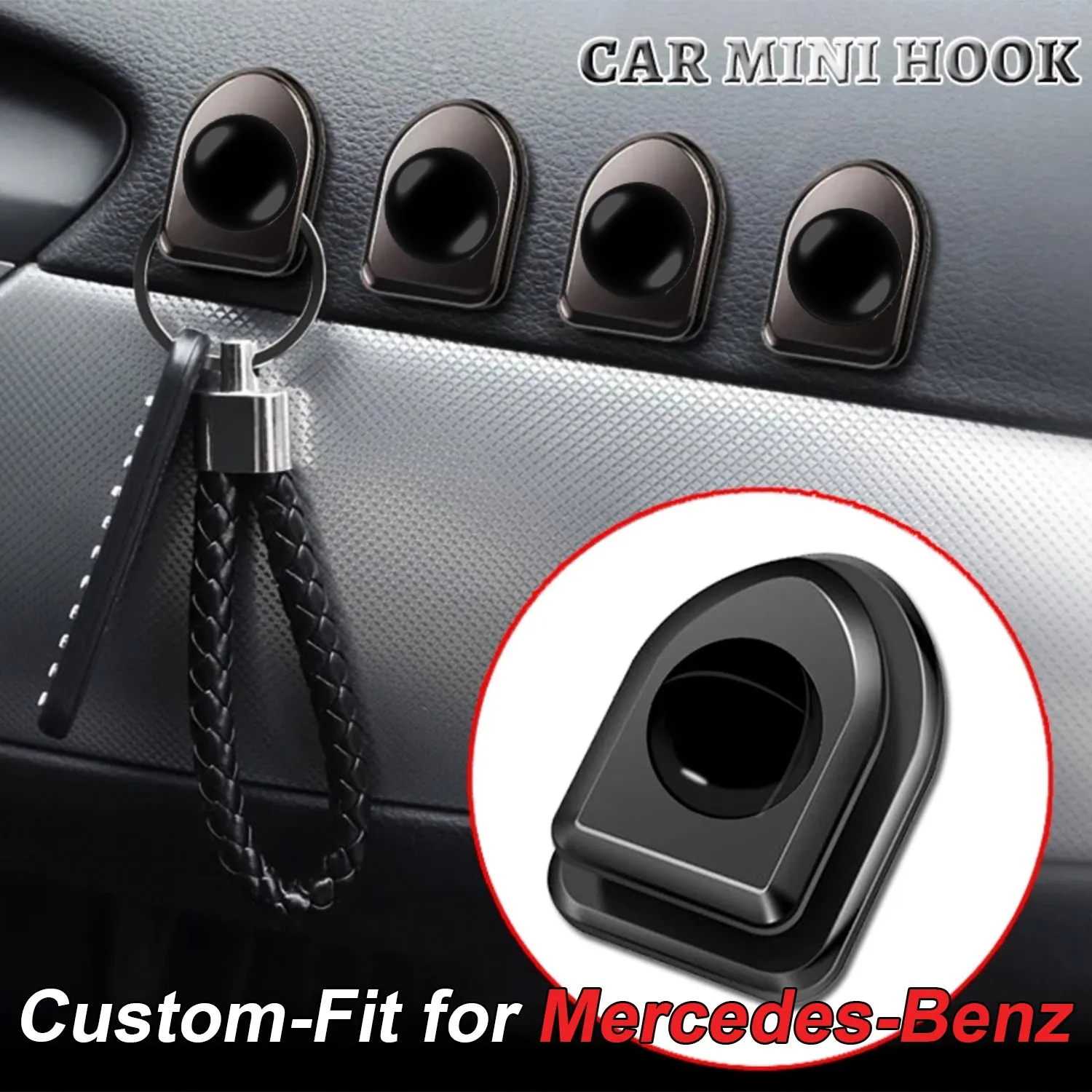 Car Mini Black Hook for Mask Car Hooks for Dashboard Backseat Car Hanger Organizer Storage Hooks for Keys Purse Earphone Charging Cable Adhesive Hooks Wall Hanging Hooks - Set of 4