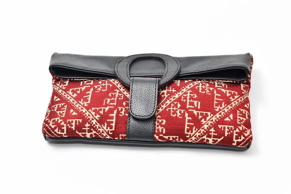 Casablanca Foldover Clutch - Burgundy woven Fabric
