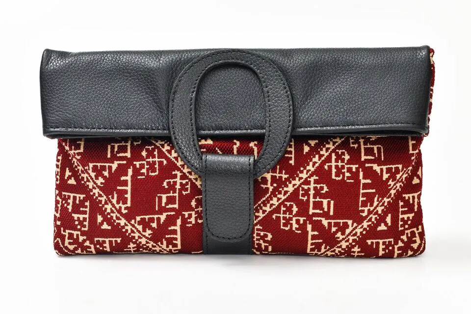 Casablanca Foldover Clutch - Burgundy woven Fabric