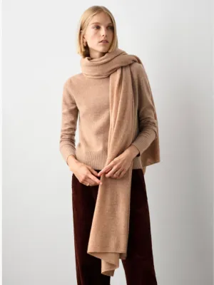 CASHMERE TRAVEL WRAP IN CAMEL HEATHER