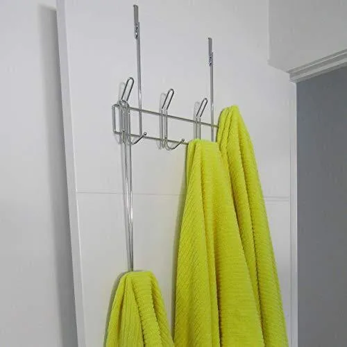 Catenus Strong Heavy Duty Chrome Plated Over The Door Hook Hanger with an Optional Removable Extension Hook for Extra Length - Hang Your Towels, Clothes, Coats, Hats and Bags at 3 Heights