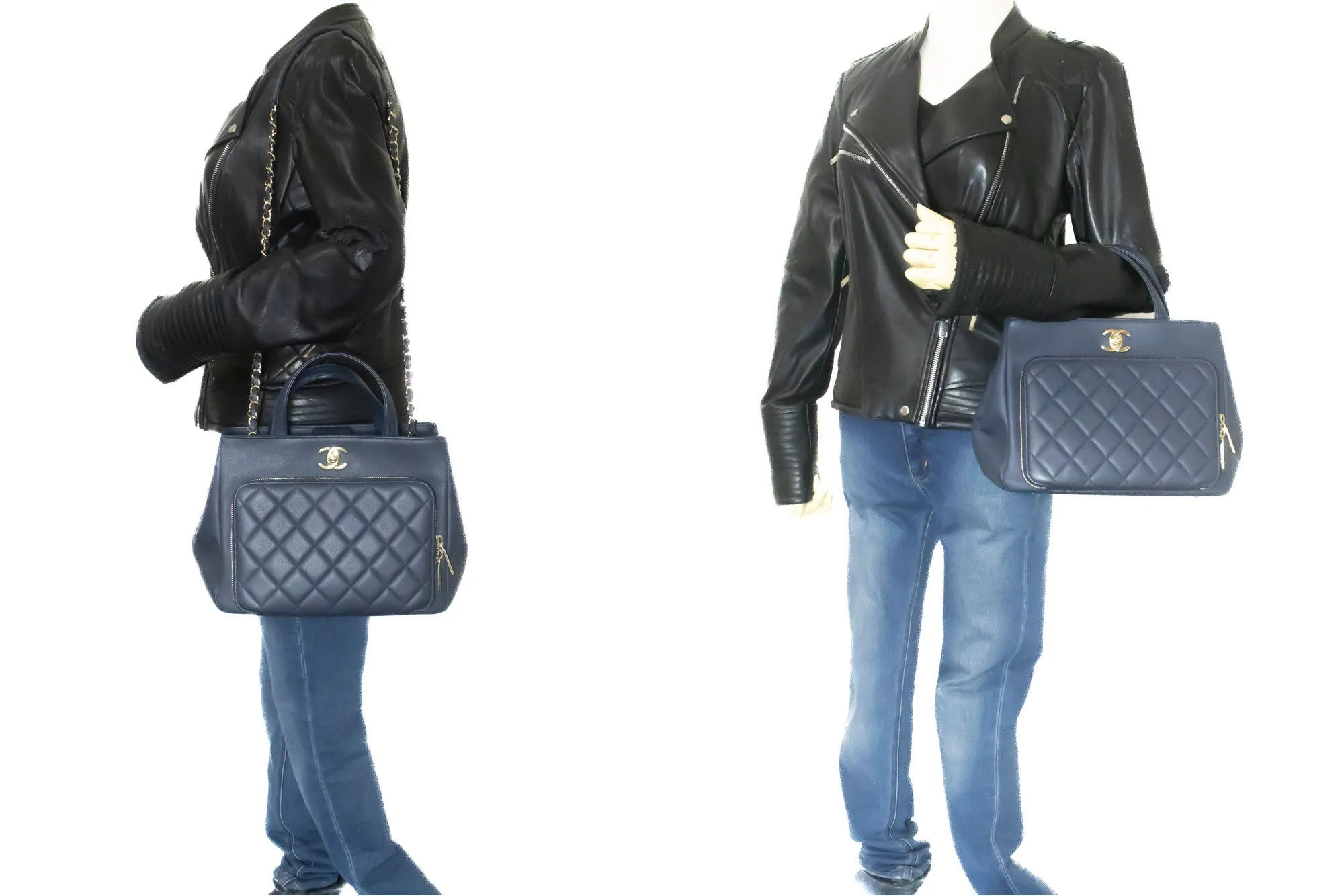 CHANEL Navy Grained Calfskin Leather Shoulder Bag Handbag Quilted p44