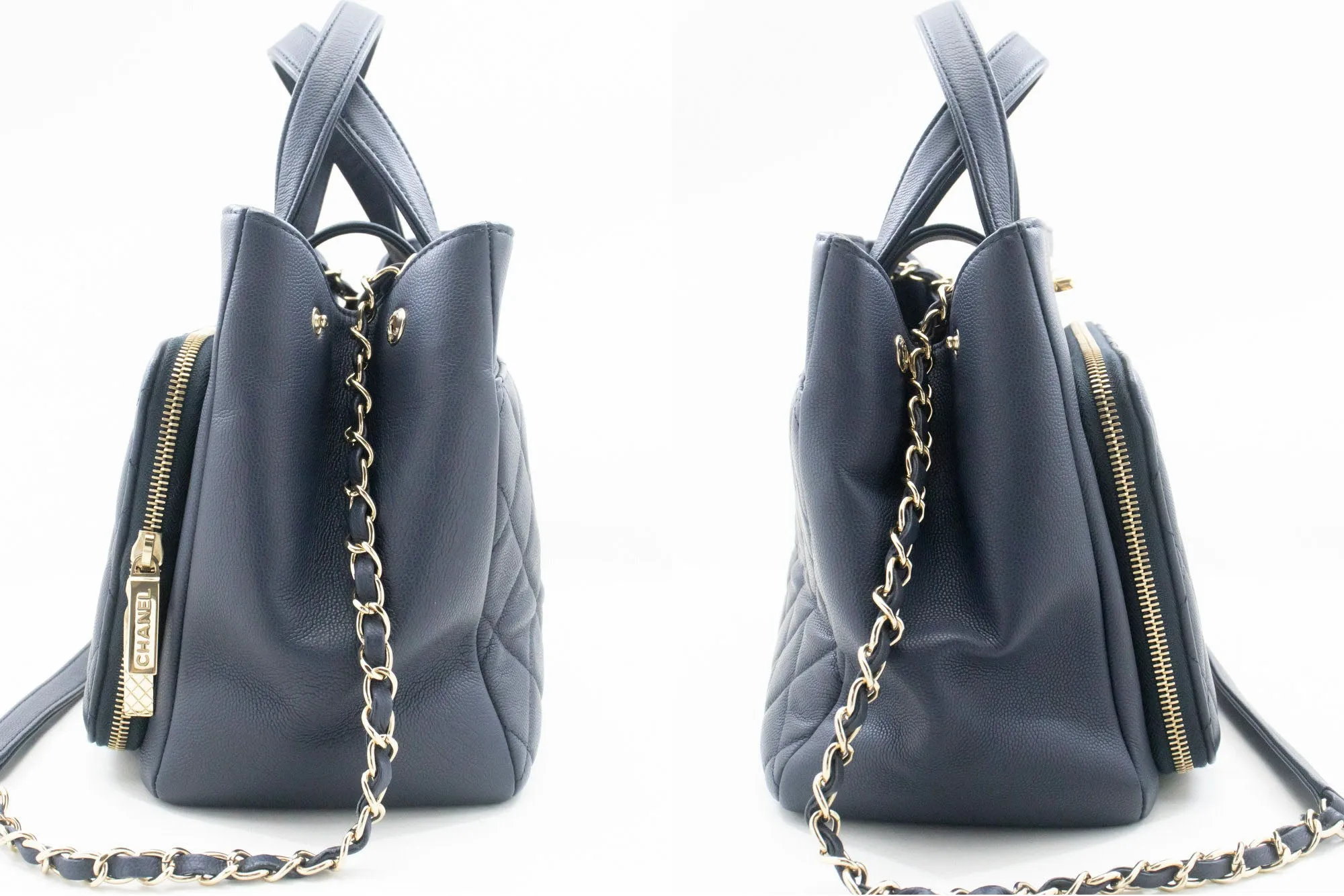 CHANEL Navy Grained Calfskin Leather Shoulder Bag Handbag Quilted p44