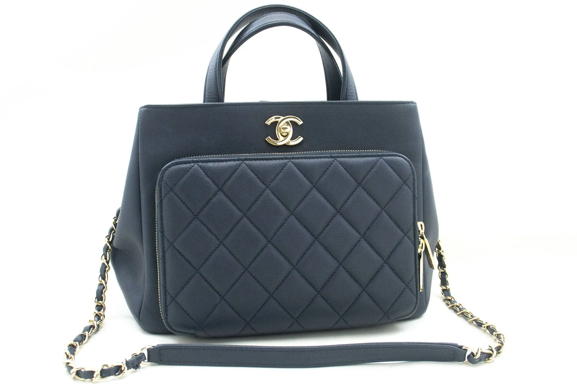 CHANEL Navy Grained Calfskin Leather Shoulder Bag Handbag Quilted p44