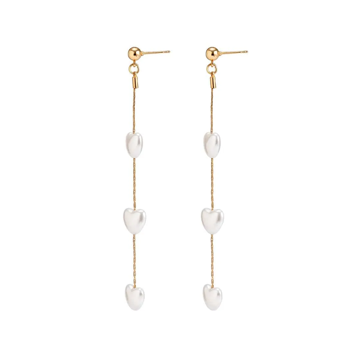 Chic Dangling Heart Pearl Chain Earrings