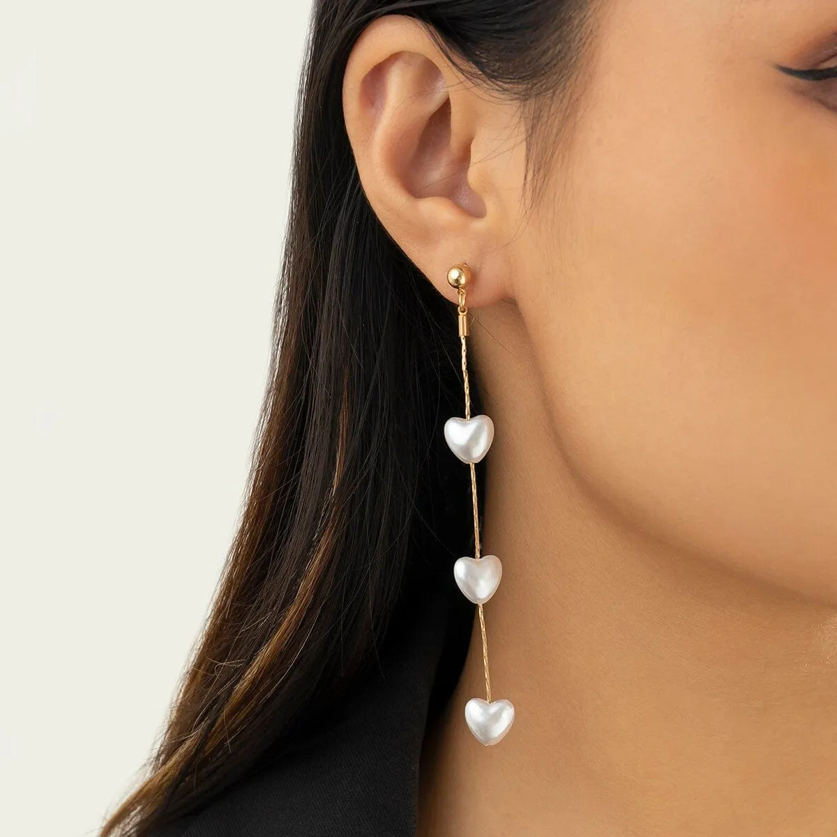 Chic Dangling Heart Pearl Chain Earrings