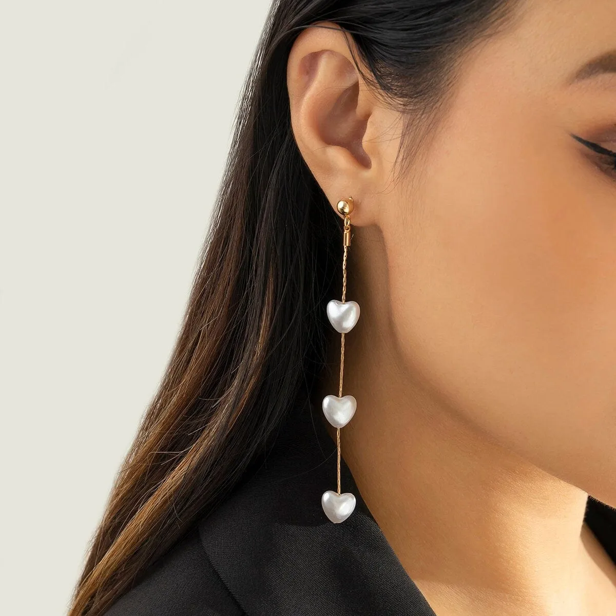Chic Dangling Heart Pearl Chain Earrings