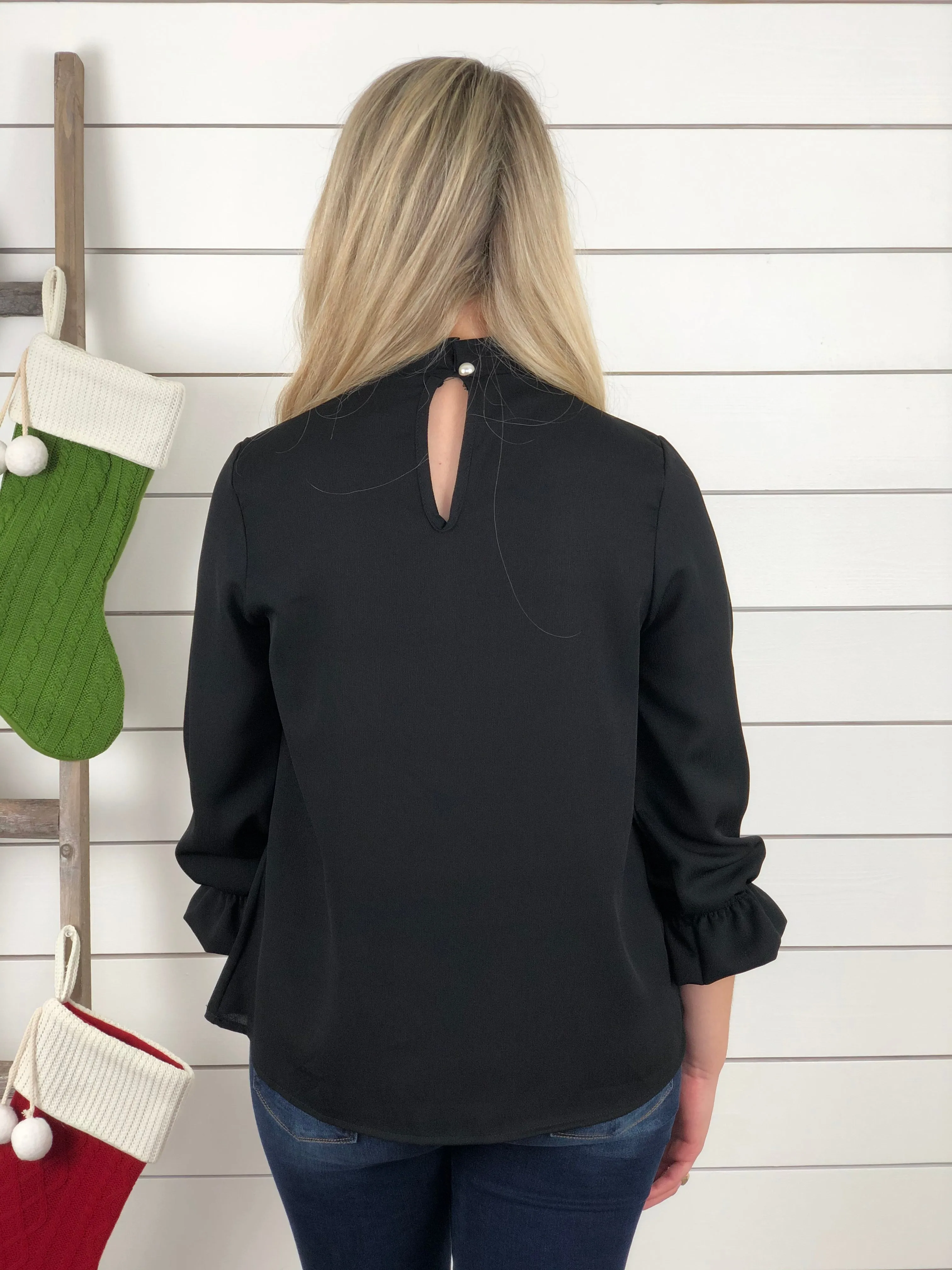 Chic Holiday Blouse - Black - Restocked!!