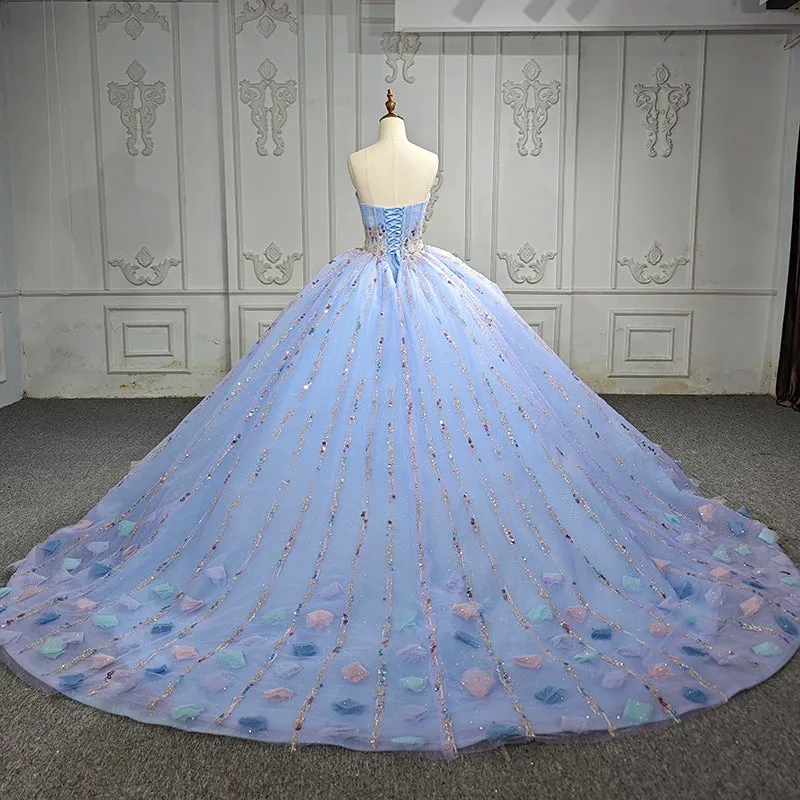 Chic Strapless Sweep Train Evening Dresses Sweetheart Lace Up Prom Dresses