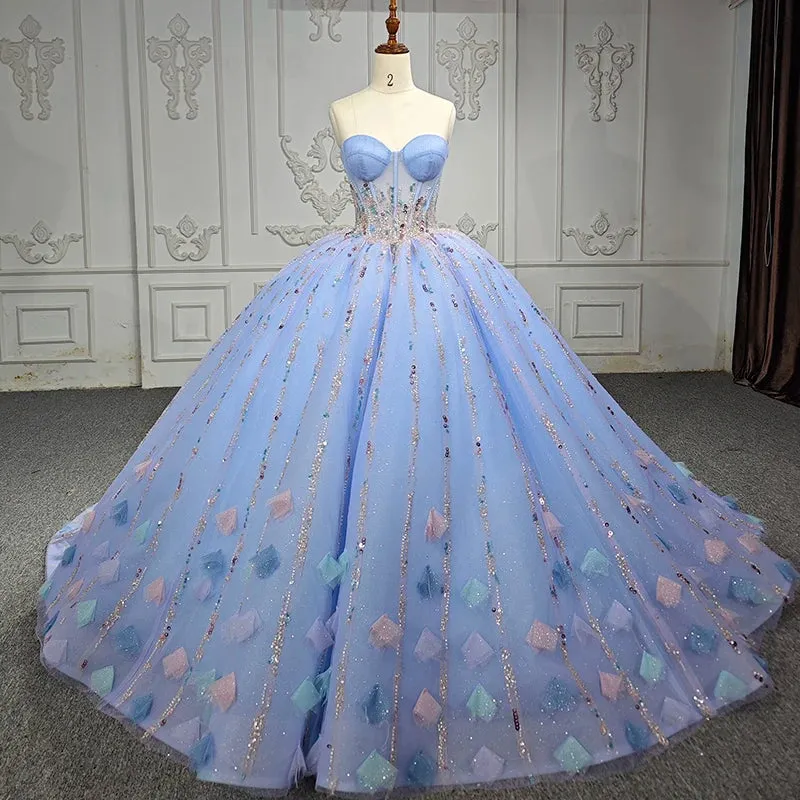 Chic Strapless Sweep Train Evening Dresses Sweetheart Lace Up Prom Dresses