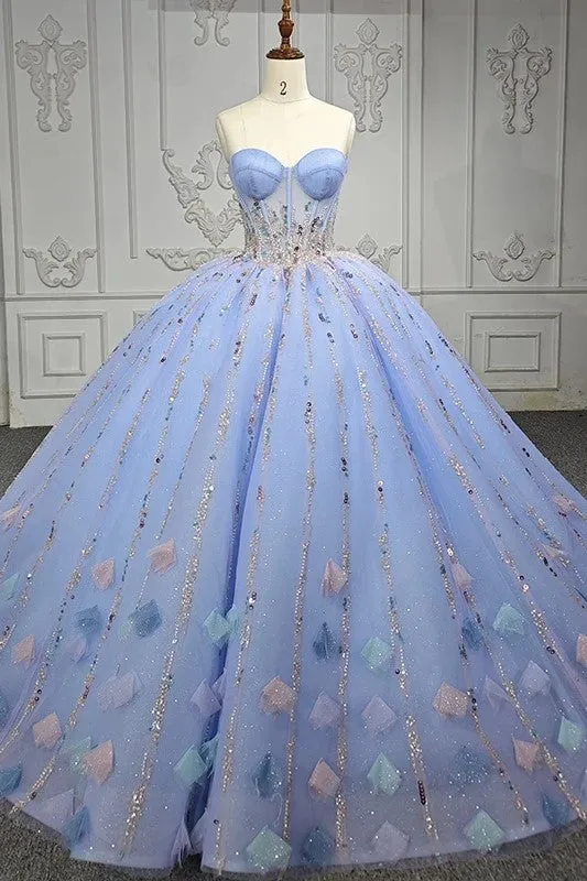 Chic Strapless Sweep Train Evening Dresses Sweetheart Lace Up Prom Dresses