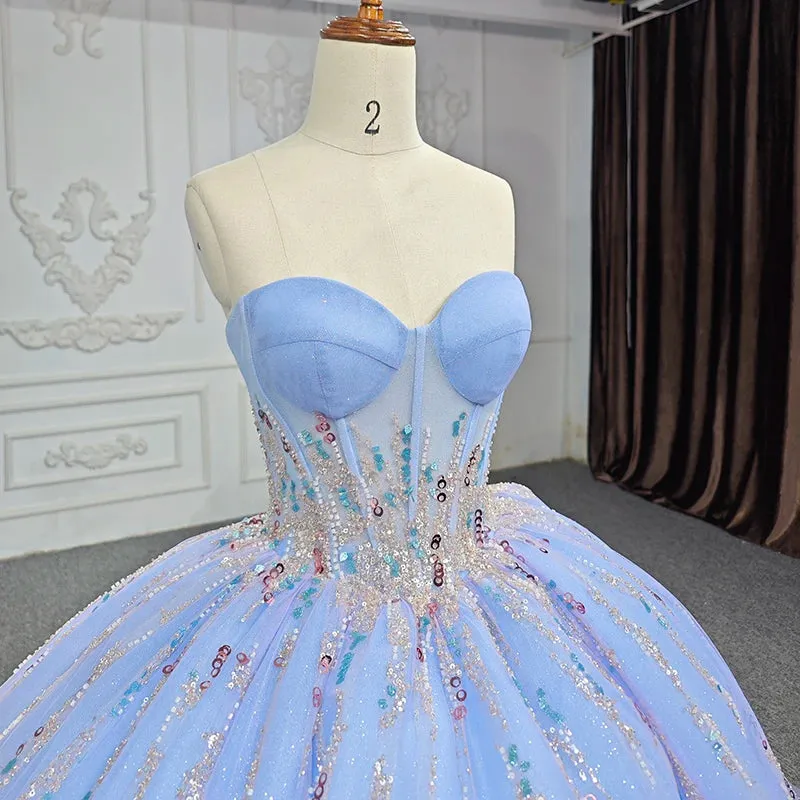 Chic Strapless Sweep Train Evening Dresses Sweetheart Lace Up Prom Dresses