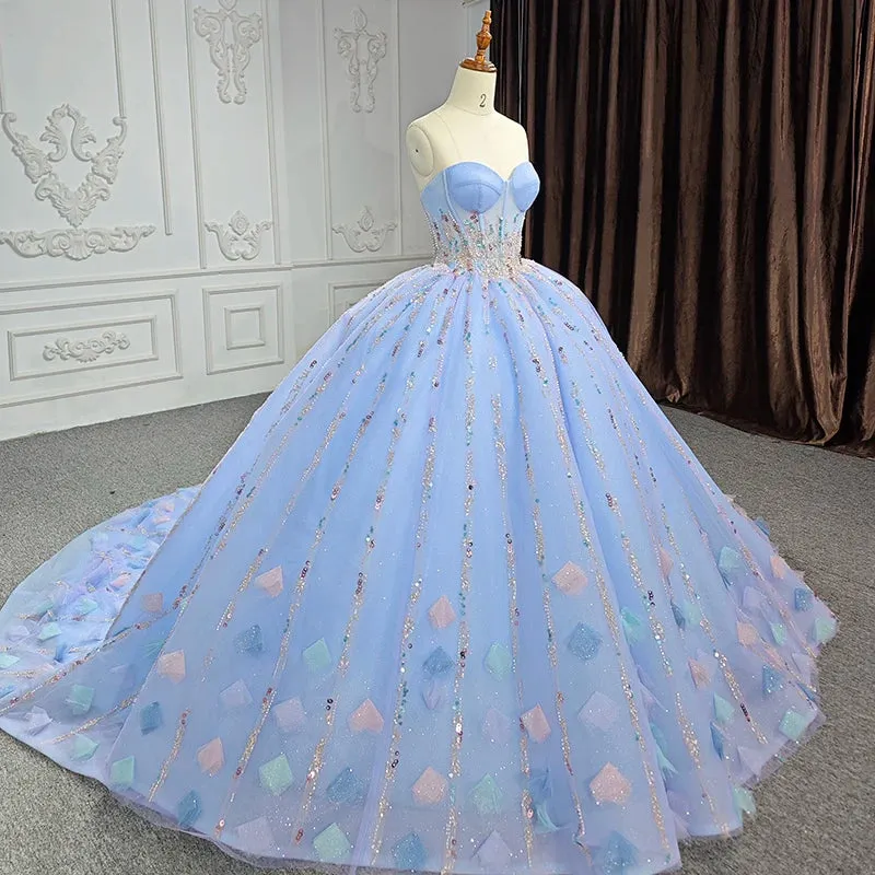 Chic Strapless Sweep Train Evening Dresses Sweetheart Lace Up Prom Dresses