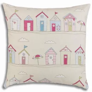 Coast Beach Huts Cushion Cover - Pink