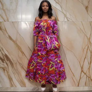 Colorful African Print Dress and Bag Set
