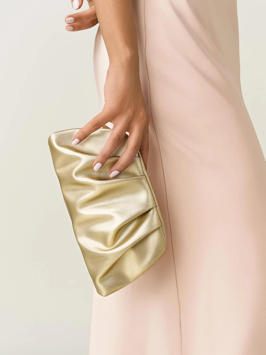 Dressy Vegan Leather Clutch Purse for Women Formal, Soft Pleated PU Evening Clutch for Weddings, Proms, Cocktail-Gemma