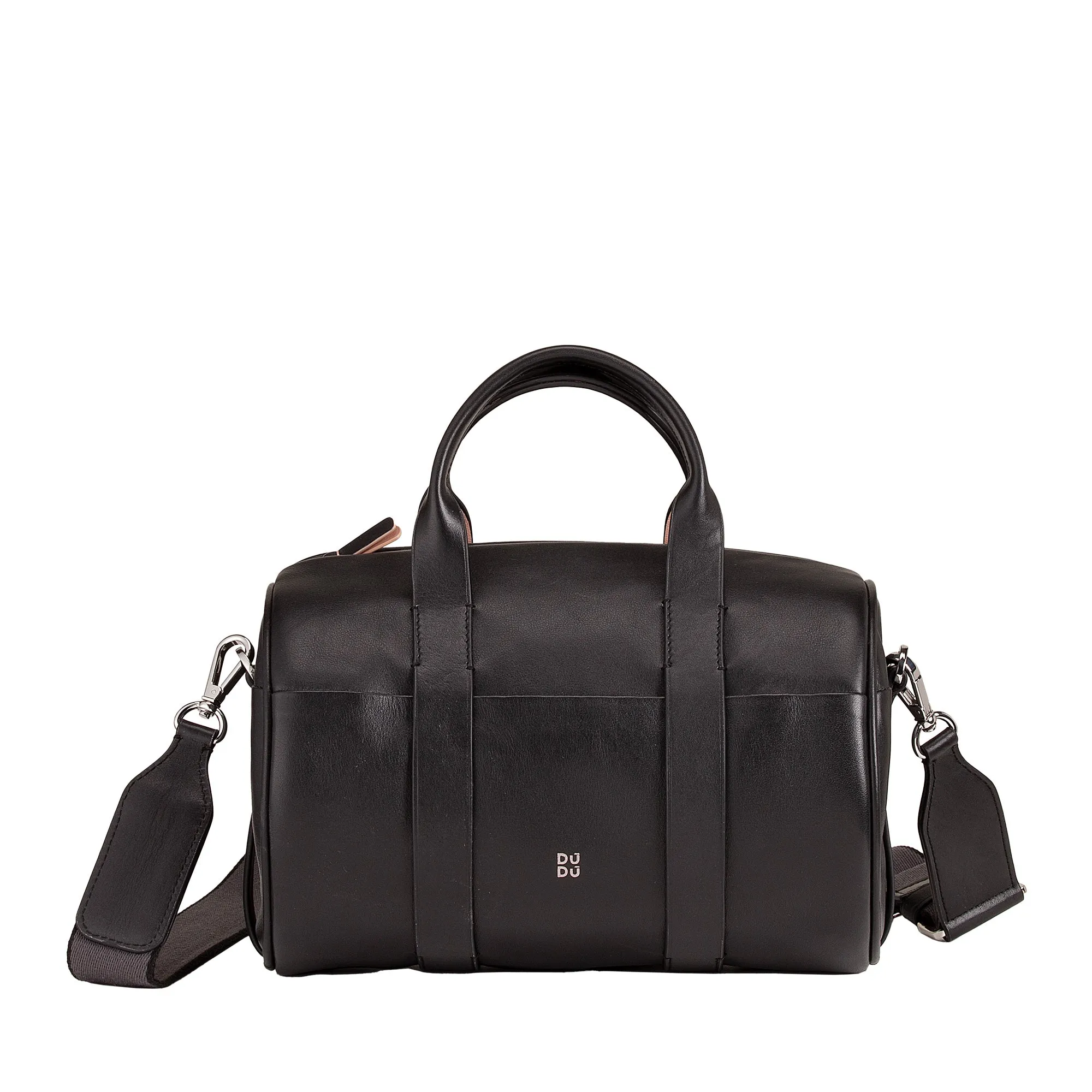 DUDU Women's Bag with real leather cylinder, cylindrical soft bag, barrel bag with shoulder strap and two handles, colorful elegant design