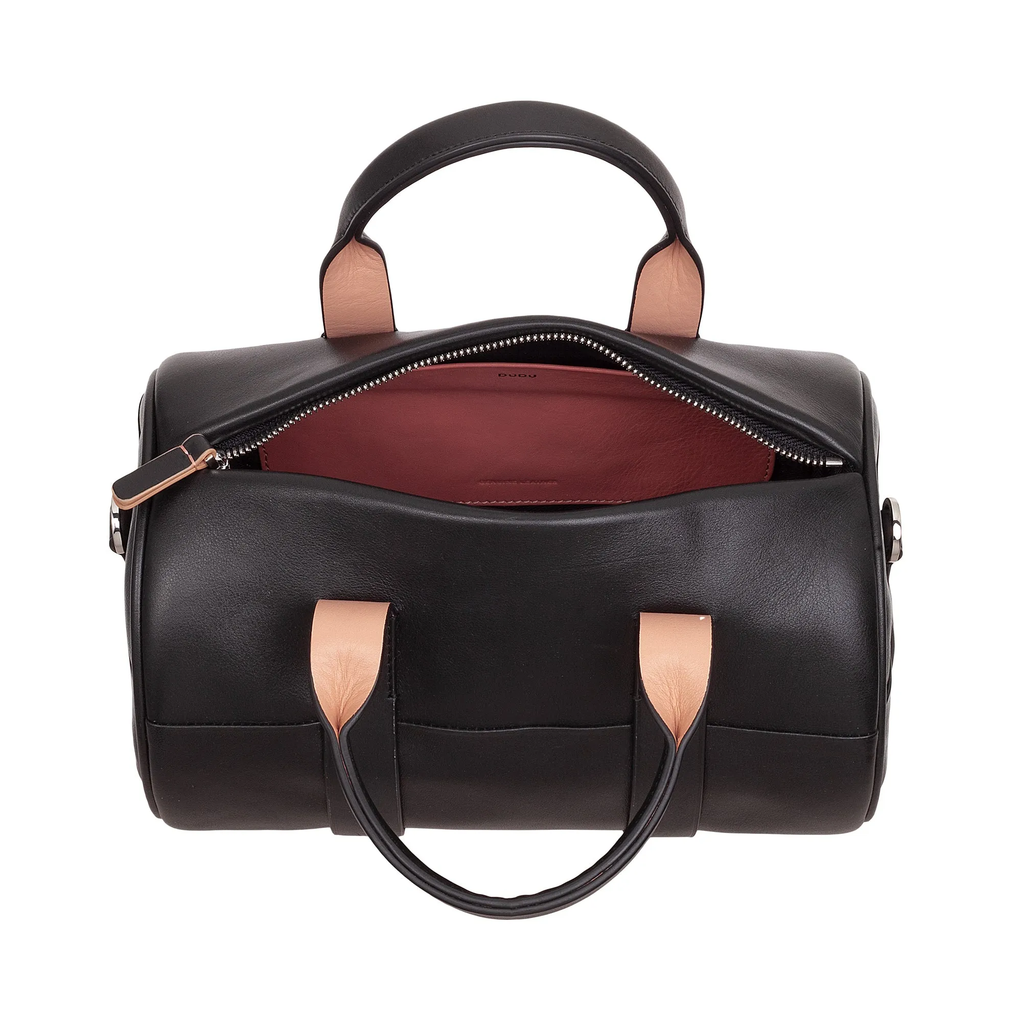 DUDU Women's Bag with real leather cylinder, cylindrical soft bag, barrel bag with shoulder strap and two handles, colorful elegant design