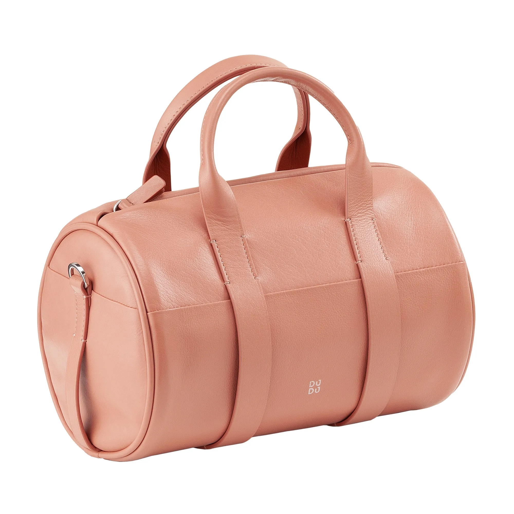 DUDU Women's Bag with real leather cylinder, cylindrical soft bag, barrel bag with shoulder strap and two handles, colorful elegant design
