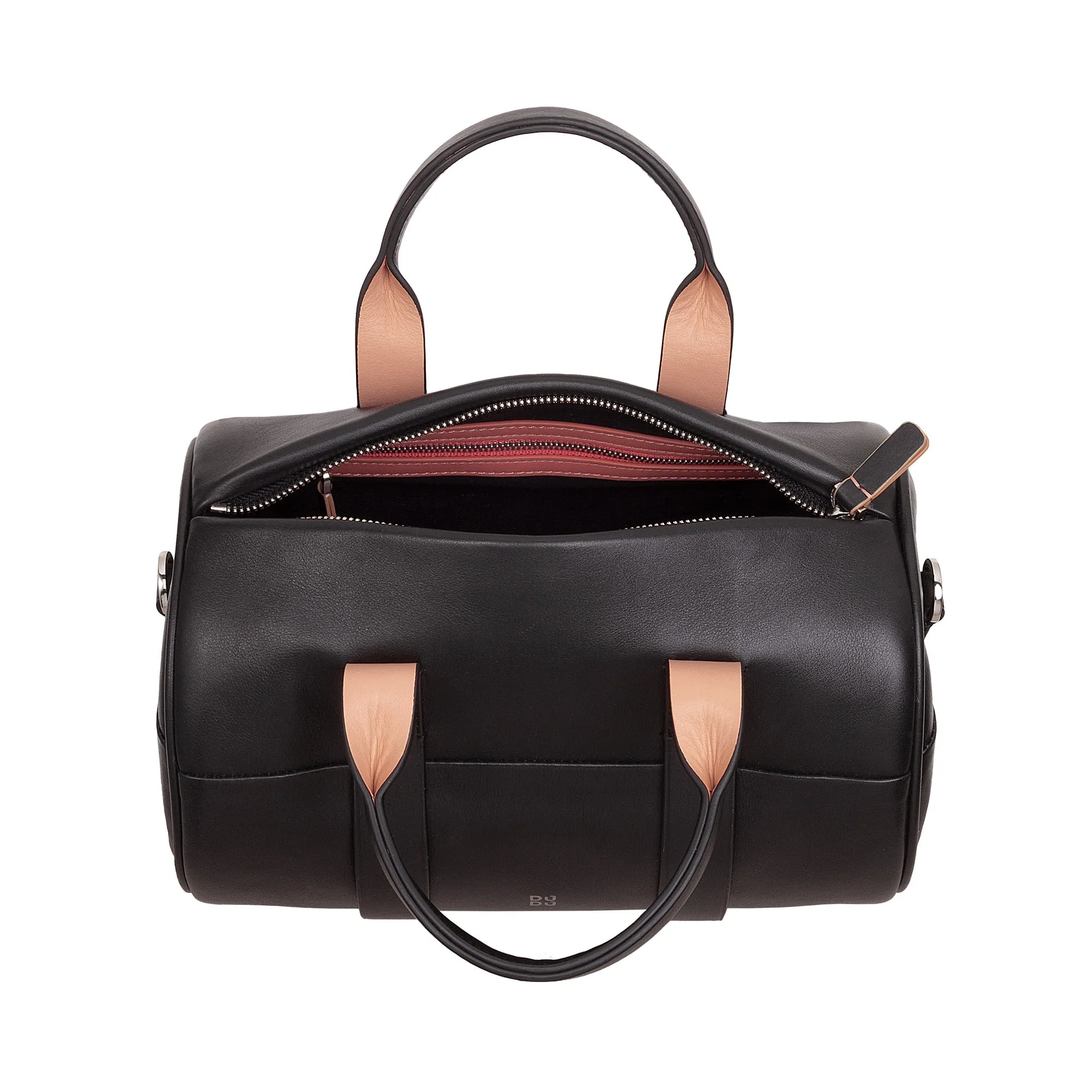 DUDU Women's Bag with real leather cylinder, cylindrical soft bag, barrel bag with shoulder strap and two handles, colorful elegant design