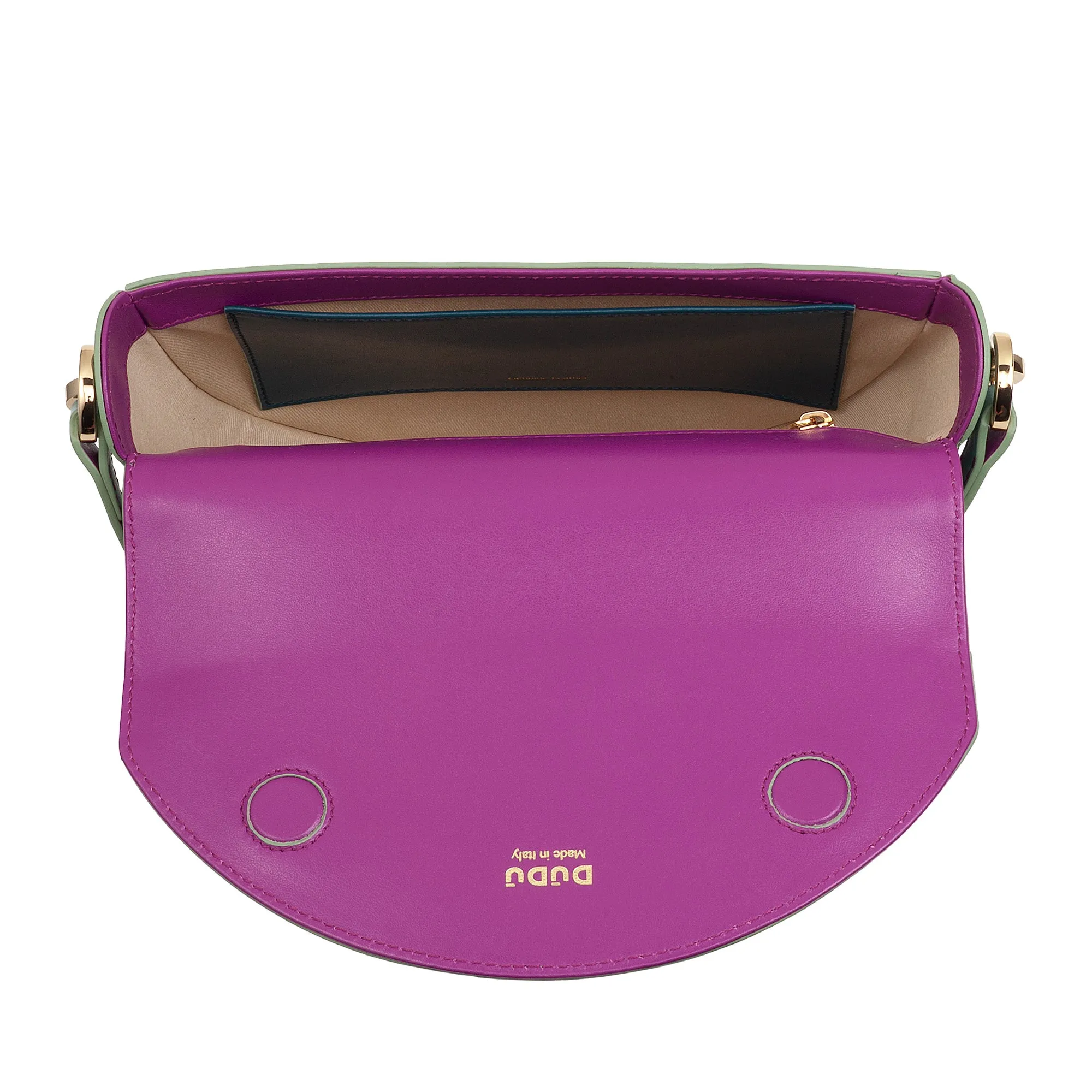 DUDU Women's bag with real leather shoulder, rigid crescent, made in Italy, handbag with flap and double shoulder strap, magnetic closure