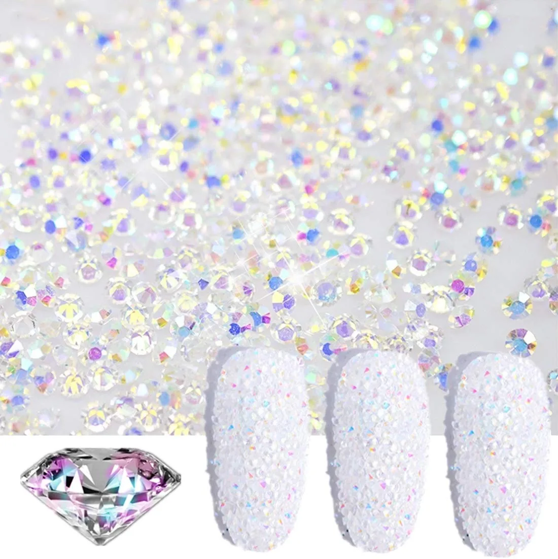 editTime 5000PCS Mini Ultra Tiny 1.2mm AB Shine Iridescent Crystals Micro Diamond Glass Sand Rhinestone (1.4mm AB Flatback Rhinestone)